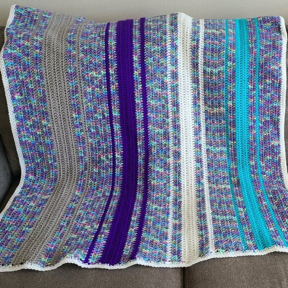 Crocheted Striped Lapghan – Handmade in North Dakota – approx 37” x 44” - Picture 3 of 5
